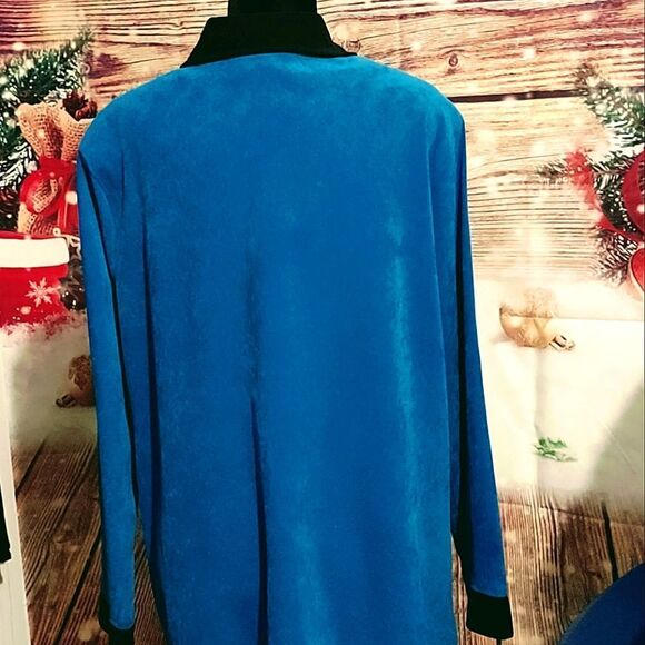 Notations clothing co. TURQUOISE + BLACK VEGAN SUEDE ZIP UP JACKET - Picture 3 of 7